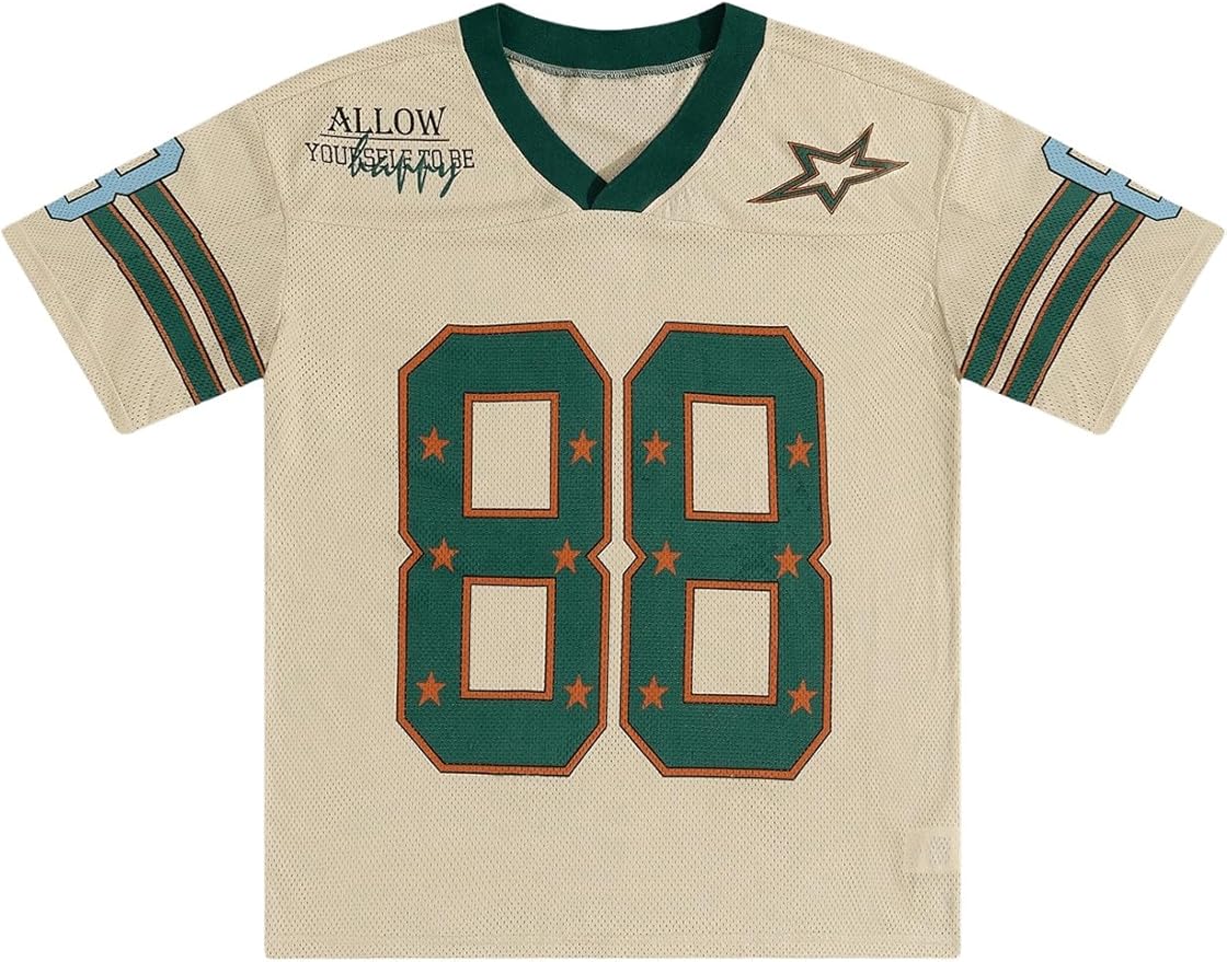 Beige Men's Number Graphic Short Sleeve Jersey Shirt