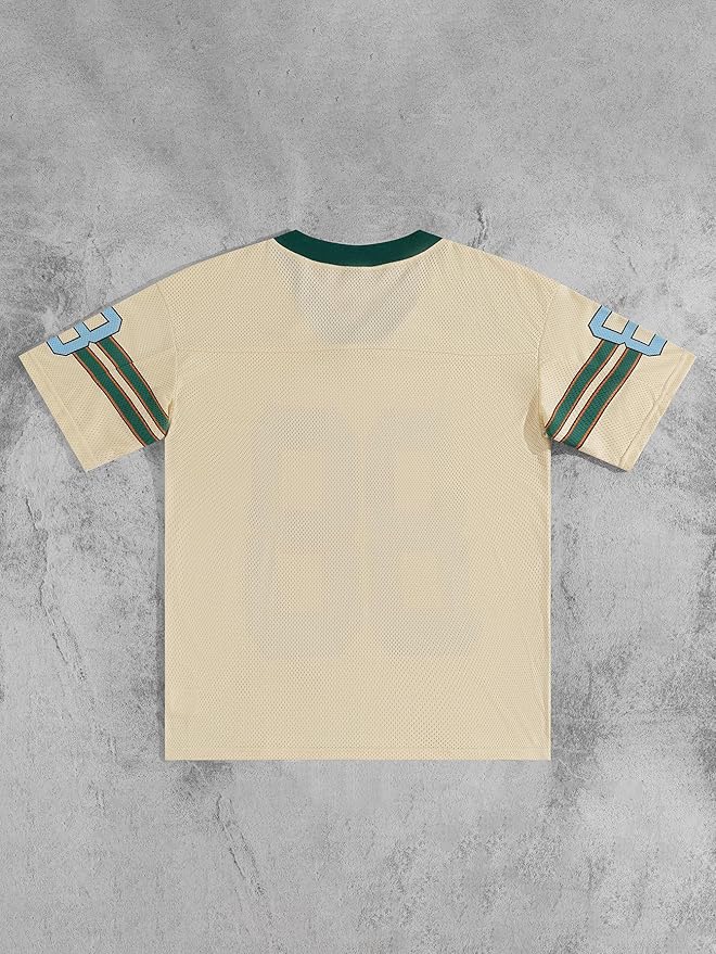 Beige Men's Number Graphic Short Sleeve Jersey Shirt